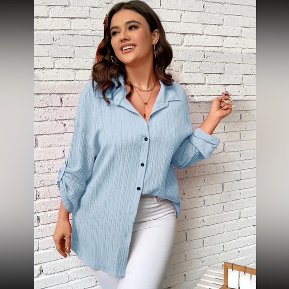 SHEIN Tops - Button Down Blouse 3X/2X blue